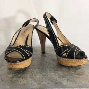 Prada Black Leather Slingback Cork Heel